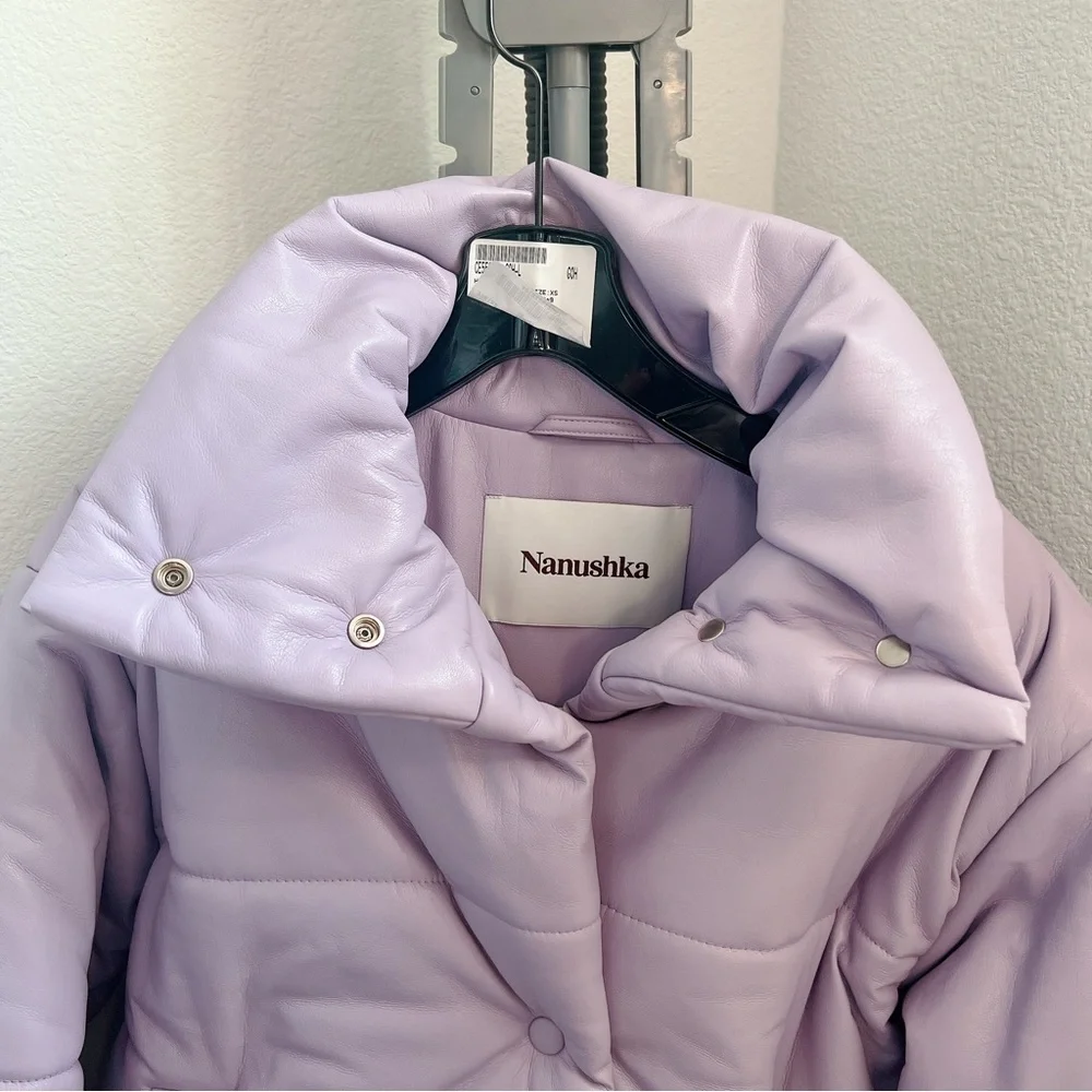 NWOT Nanushka HIDE Vegan Leather puffer jacket Lilac - Picture 6 of 13